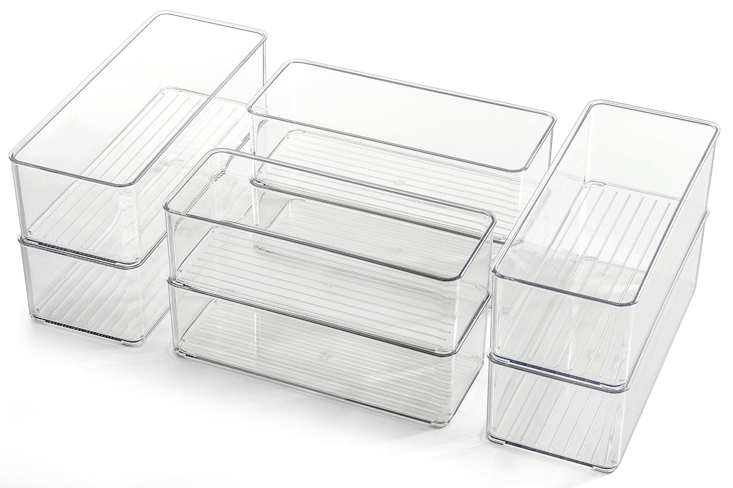 Hudgan 8 Pack Clear Plastic Drawer Organizers Set, Stackable Deep Drawer Organizer for Makeup Vanity and Desk, 2 Sizes Tall Bathroom Drawer Organizer