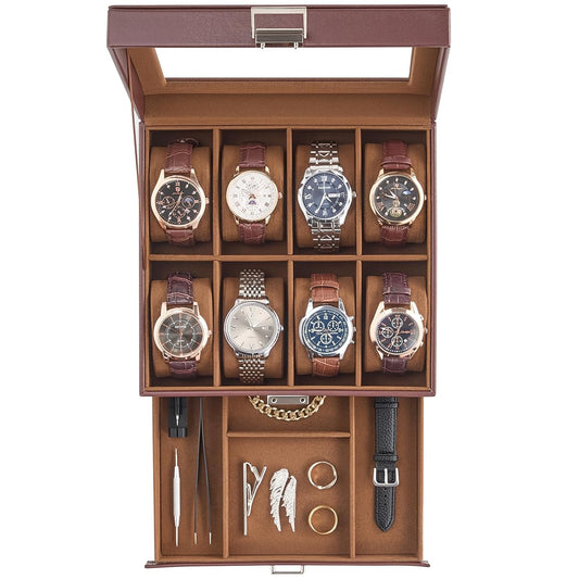 Watch Case, 8 Slot Mens Watch Box with Drawer -Esp... (Espresso)