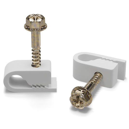Single Cable Clips with Screws - 1/4 Inch Coaxial... (White | Plastic)