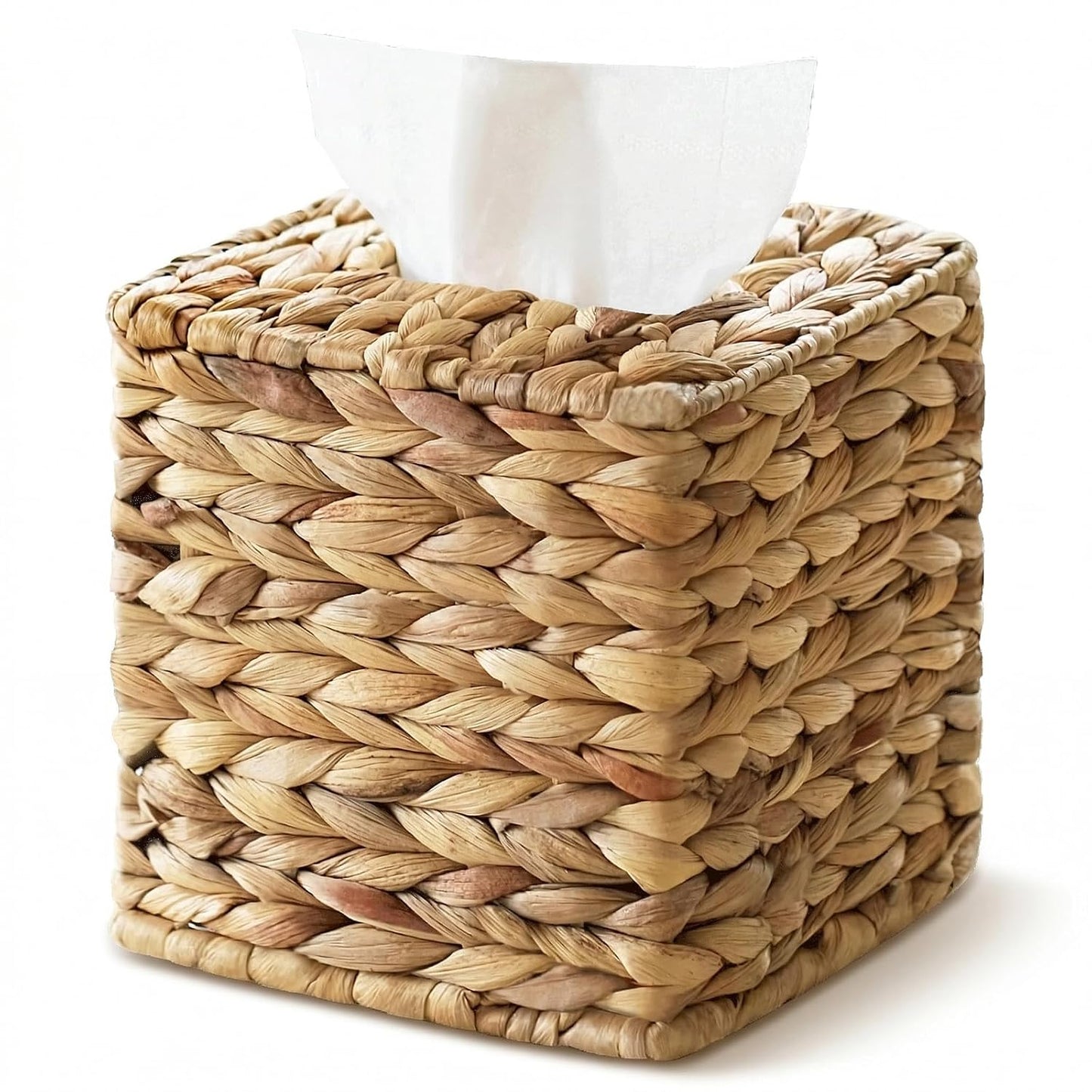 Wicker Tissue Box Cover Square, Handwoven Facial Tissue Napkin Box Holder | Natural Water Hyacinth, Decorative Tissue Cover Tissue Holder for Bathroom Bedroom Office Table Desk Night Stand, Boho Decor