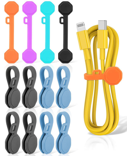 12 PCS Silicone Magnetic Cable Ties, Reusable cord Organizer clips | magnet cord holder for phone charging, compatible with USB/lightning cables, bookmarks, whiteboard magnets, fridge magnets