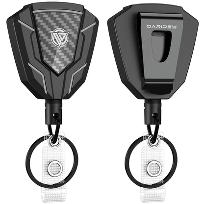 Heavy Duty Retractable Keychain with Belt Clip, Carbon Fiber Front | Retractable Badge Holders, Badge Reels with Key Ring and 31.8” Steel Cord, 9oz Rebound - 2 Packs