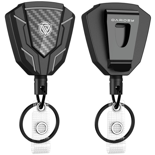 Oaridey Heavy Duty Retractable Keychain with Belt Clip, Carbon Fiber Front | Retractable Badge Holders, Badge Reels with Key Ring and 31.8” Steel Cord, 9oz Rebound - 2 Packs