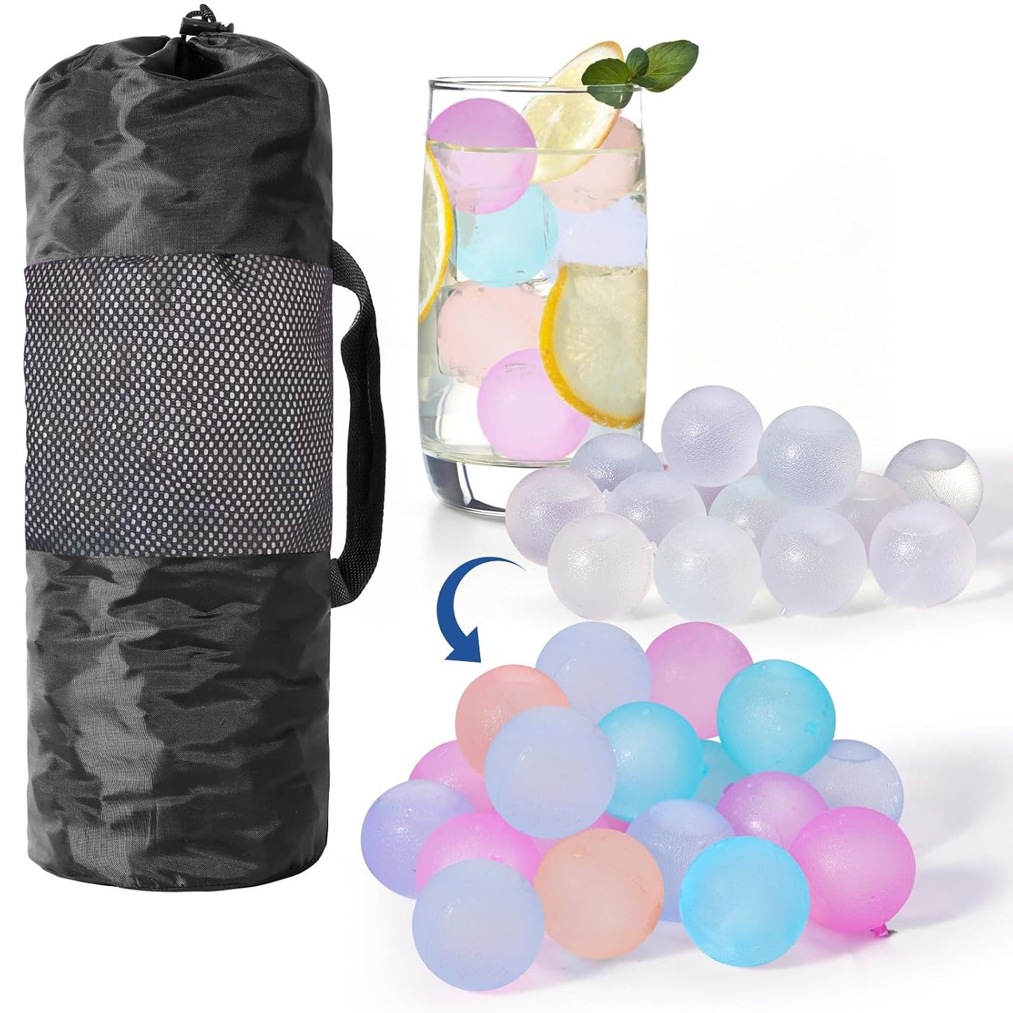 Reusable Ice Cubes for Drinks, Color-Changing Round, 380 Pack | BPA-Free Plastic Cubes, Refreezable, Won't Dilute Flavor, Non-Melting, Storage Bag, Coolers, Camping, Beach, Party Drinks
