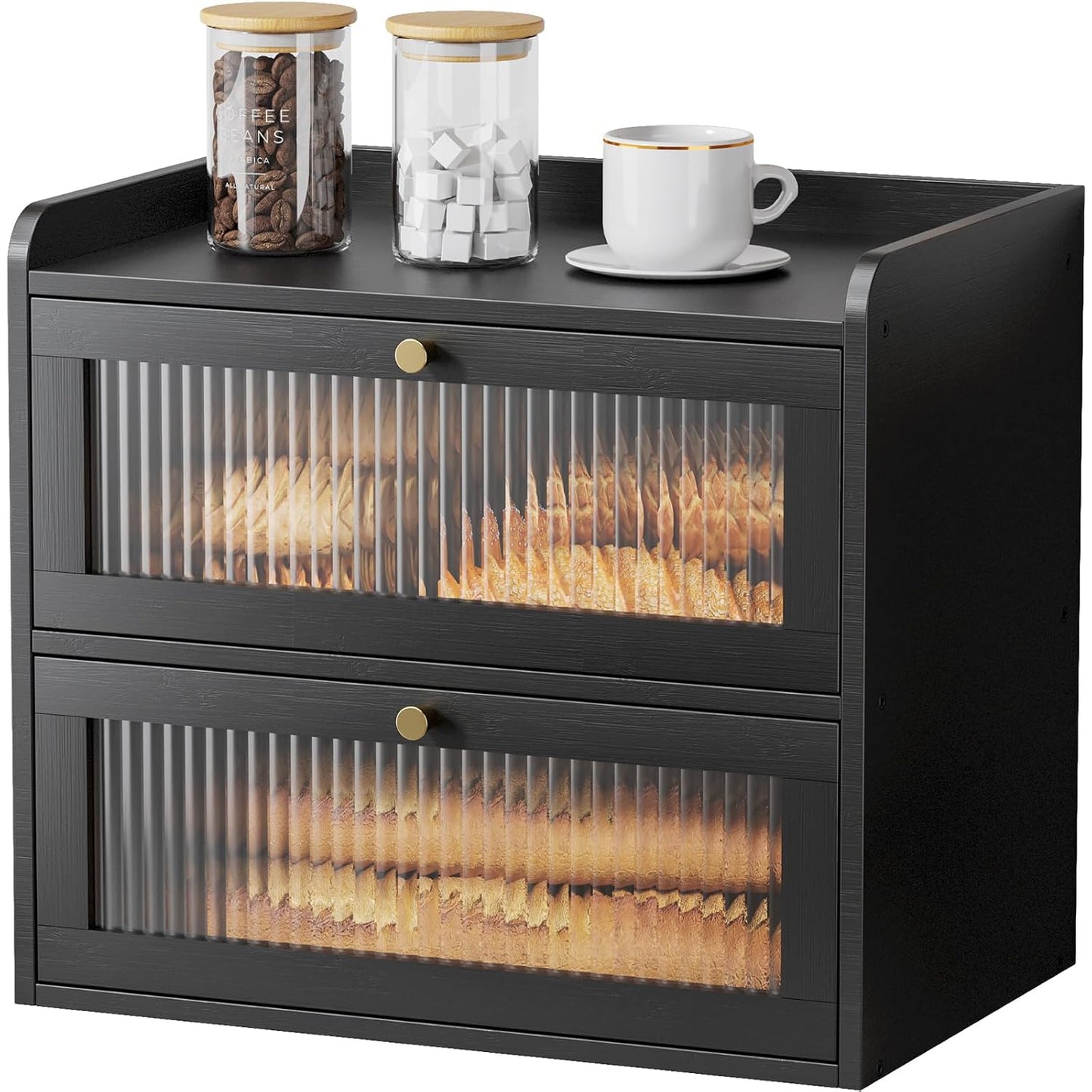 Kitsure Wooden Bread Box for Kitchen Countertop, Large Capacity, Black