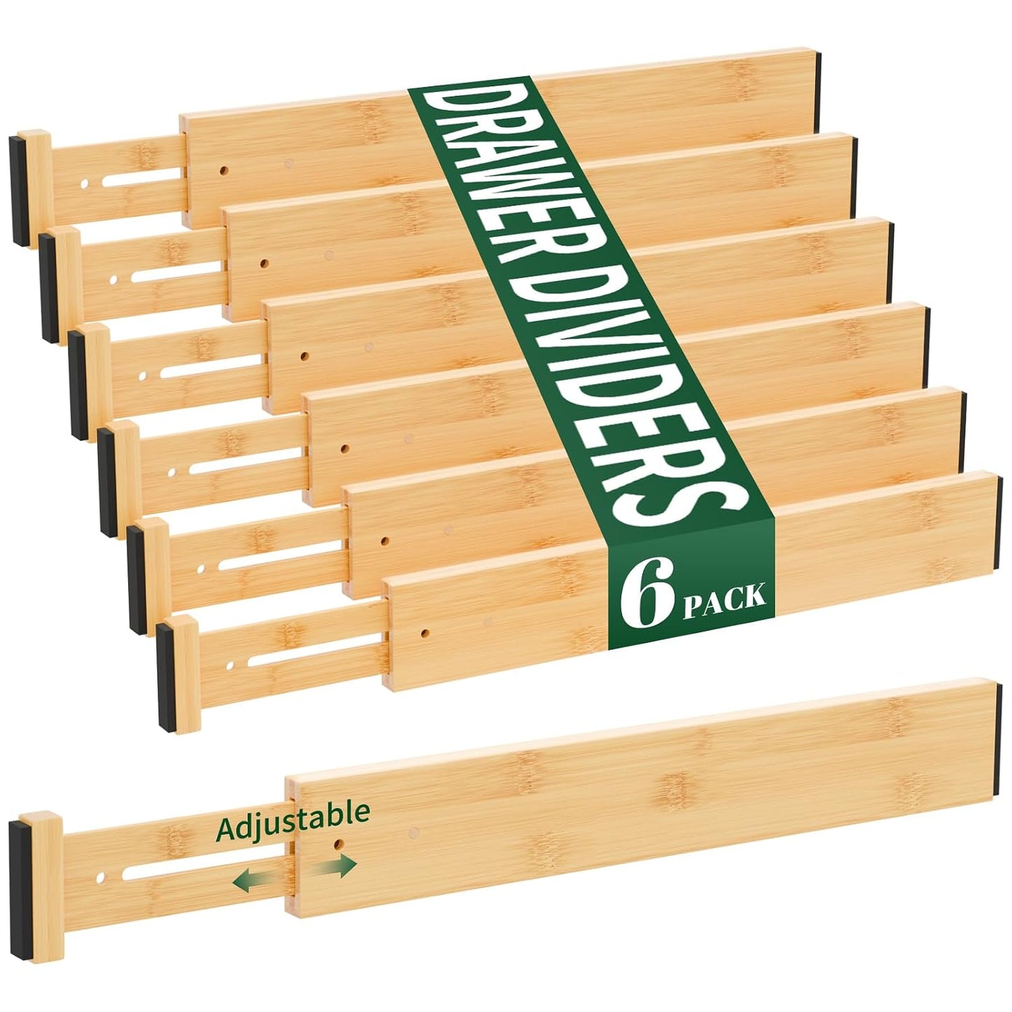 Dunruz Bamboo Drawer Dividers 2.6" High,17"-20" Adjustable Spring Loaded Clothes Drawer Organizers for Kitchen, Dresser, Bathroom, Bedroom and Office
