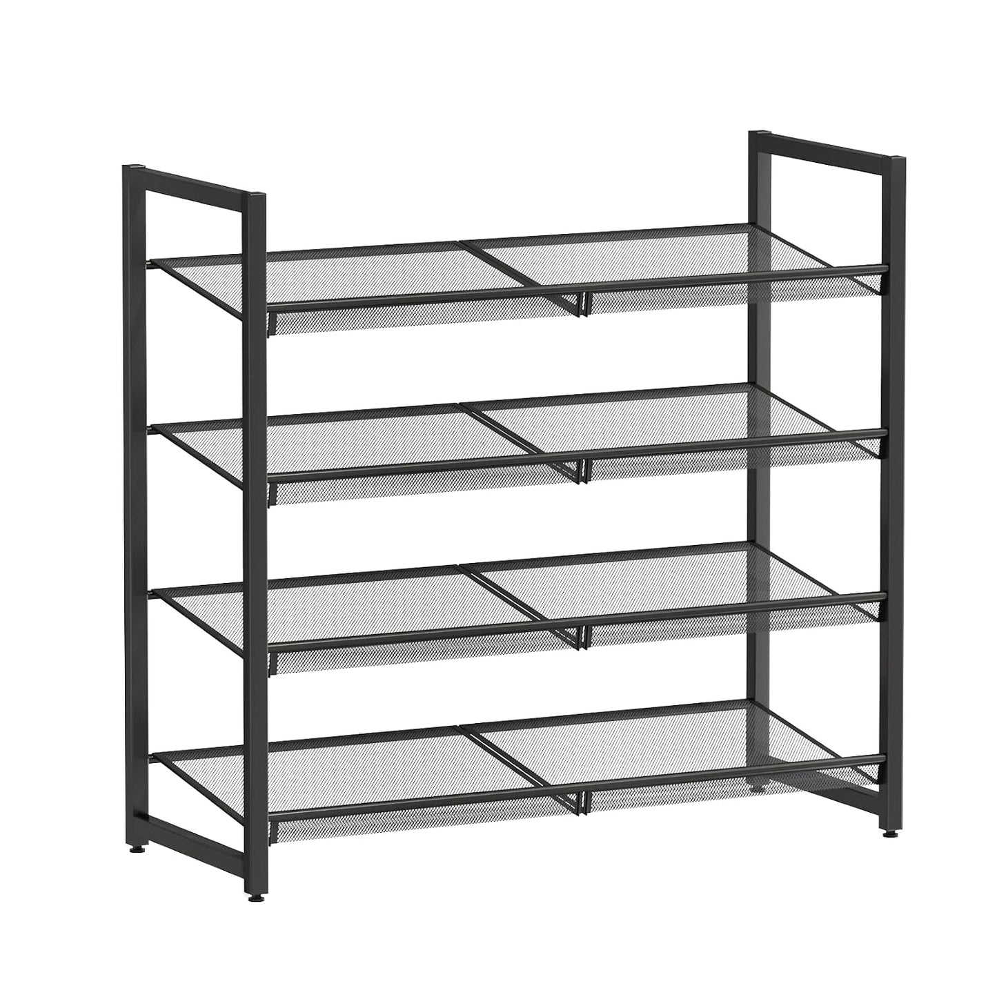 Metal Shoe Rack for Closet,entryway, 4-Tier Shoe Organizer, Adjustable Flat or Angled Shelves, Holds up to 20 Pairs Shoes, Black