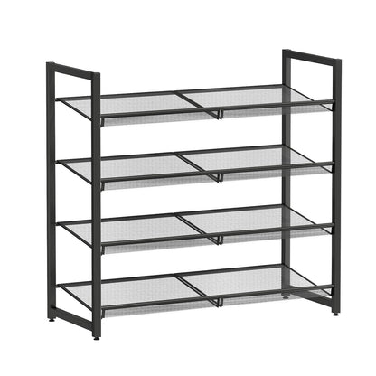 Metal Shoe Rack for Closet,entryway, 4-Tier Shoe Organizer, Adjustable Flat or Angled Shelves, Holds up to 20 Pairs Shoes, Black
