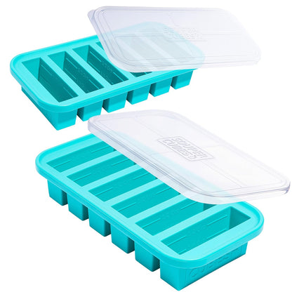 Souper Cubes 1/2 Cup Silicone Freezer Molds with Lids, Aqua, 2-Pack | 100% Platinum-Cured Silicone Freezer Cubes, Oven & Microwave Safe, Perfect for Freezing Broth, Sauces, Sides and More
