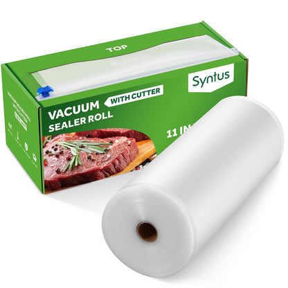 Syntus 11" x 150' Vacuum Sealer Bags Rolls Keeper with Cutter Dispenser | BPA Free, Commercial Grade, Heavy-Duty, Microwave Sous Vide Cooking, Meal Prep, Custom Length, Precise Cuts, for Food Storage