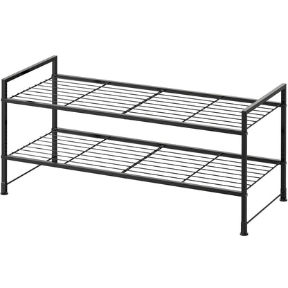 Simple Houseware 2-Tier Stackable Wired Grid Shoe Rack, Black | Space Saving with Low Profile, Shelf for Entryway, Closet, Dorm & Garage