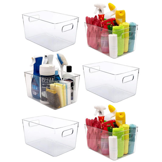 Clear Plastic Storage Bins, Perfect for Kitchen Organization or Pantry Organization and Storage, Laundry Room, Fridge, Freezer Organizer Plastic Storage Containers for Organizing, Cabinet Organizers