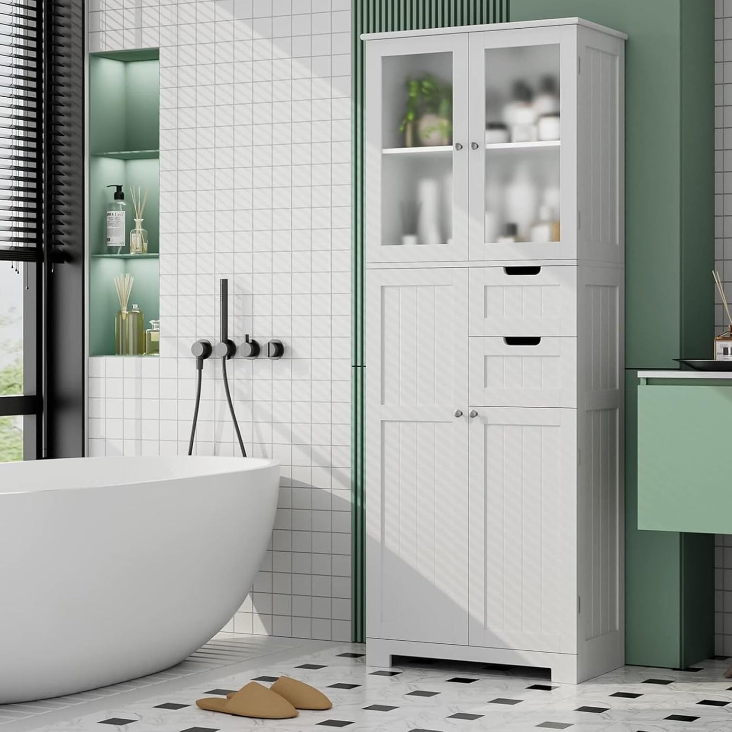 67'' Tall Bathroom Storage Cabinet, Linen Cabinet... (White | Engineered Wood)