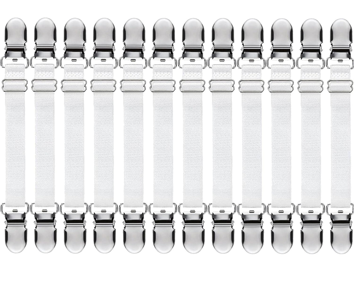 Boao 12 Pcs Bed Sheet Clips Straps Sheet Corner Straps Holder Adjustable Mattress Clips, Elastic Bed Grippers Suspender Fasteners Holder for Home(White,14-28 Inch Length)