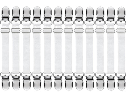 Boao 12 Pcs Bed Sheet Clips Straps Sheet Corner Straps Holder Adjustable Mattress Clips, Elastic Bed Grippers Suspender Fasteners Holder for Home(White,14-28 Inch Length)