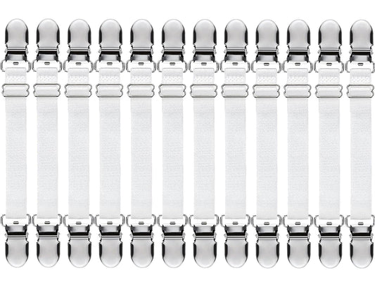 Boao 12 Pcs Bed Sheet Clips Straps Sheet Corner Straps Holder Adjustable Mattress Clips, Elastic Bed Grippers Suspender Fasteners Holder for Home(White,14-28 Inch Length)