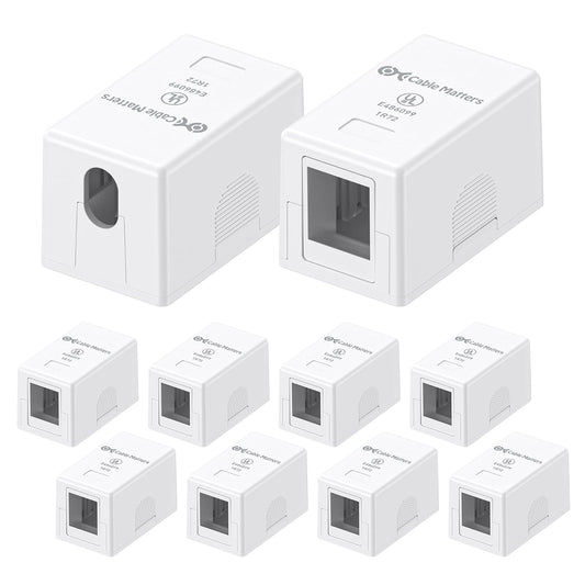 [UL Listed] Cable Matters 10-Pack 1-Port Keystone Surface Mount Box, White | Keystone Jack Surface Mount Box