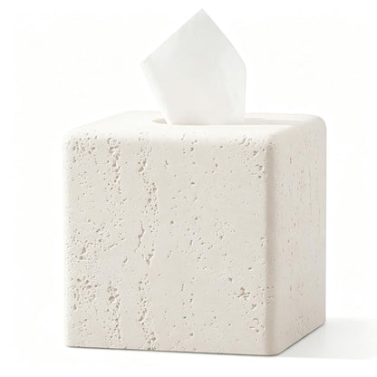 Tissue Box Cover Square, Modern Facial Tissue Holder,Cream | Luxurious Travertine Stone Look, Decorative Toilet Paper Dispenser, For Home Decor Bedroom Living Room Office Hotel Cafe Bar