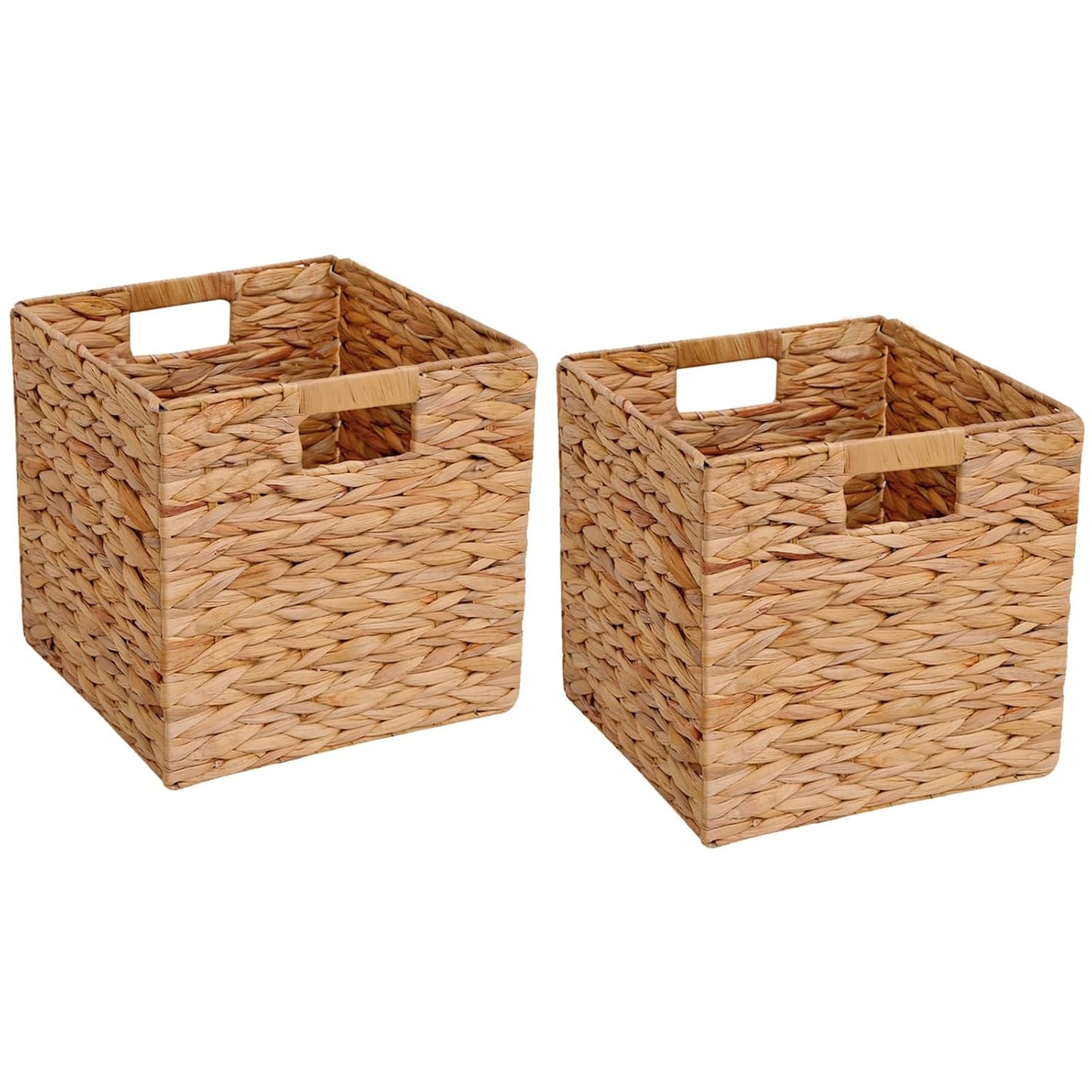 12x12x12 Inch Wicker Storage Basket Set of 2 Foldable Hyacinth Storage Box | Handmade Woven Basket for Closet,Shelf Organization & Decor - Natural