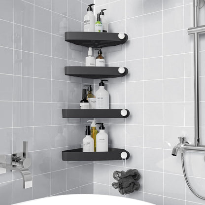 Plastic Shower Caddy Corner (for 90° Only), 4 Pack, Black | Adhesive Corner Shower Shelves for Smooth Wall Bathroom Organizers and Storage, Bathroom Decor