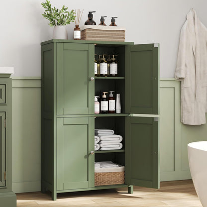 Nuturelly Bathroom Floor Storage Cabinet, 4 Doors, Anti-Tip, Pale Green | 23.7"D x 11.9"W x 42.6"H, Adjustable Shelves, Shaker style, 5-position Shelves, Rounded Corners, Easy Assembly