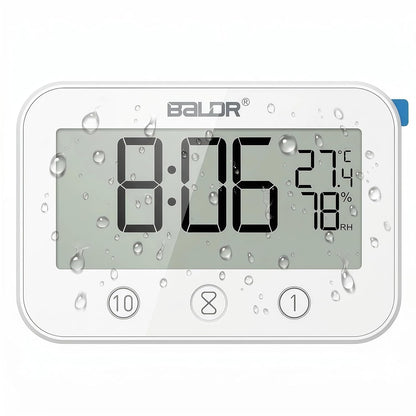 Digital LCD Waterproof Timer Shower Clock, Waterproof for Water Spray, Bathroom Clock Wall Mount, Two Suction Cup, Displays Time, Temperature, and Indoor Relative Humidity (1, White)
