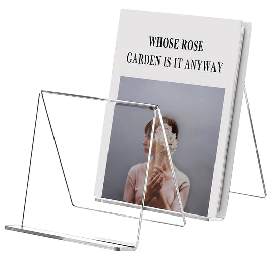 2 Pack Acrylic Book Display Holder, 6x9 inch A5 Letter Size, Clear Easel Base Stand Vinyl Record Rack for Display Album, CD, Magazine, Postcard, Picture, Plate, LP Cover, Artworks, Phone, Tablet