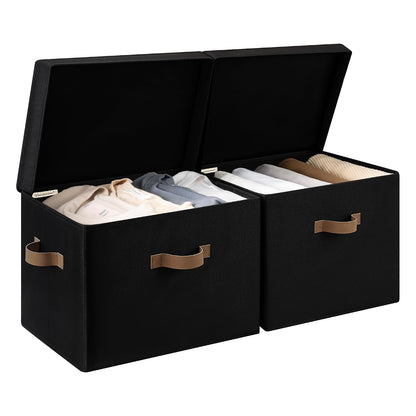StorageWorks Fabric Storage Bins with Lids, Large Closet Storage Bins | Flip-Top Lid, 3 Handles, Collapsible, Stackable, for Clothes Blankets, Multi-Purpose, Jumbo, Black, 2-Pack
