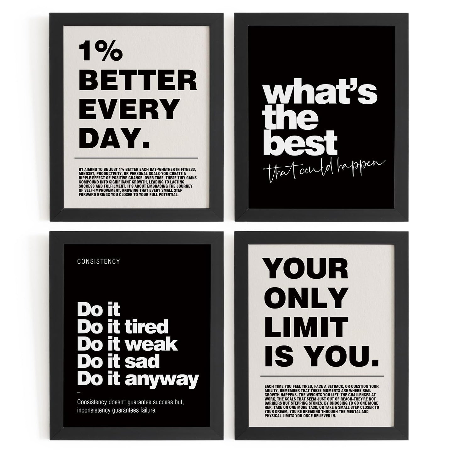DSHFG Motivational Inspirational Office Wall Art Decor Prints Set of 4 | Black Office Motivational Wall Decor Trendy Retro Positive Affirmations Quotes Wall Decor Posters, 8x10 Unframed