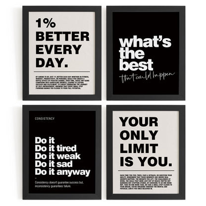 DSHFG Motivational Inspirational Office Wall Art Decor Prints Set of 4 | Black Office Motivational Wall Decor Trendy Retro Positive Affirmations Quotes Wall Decor Posters, 8x10 Unframed