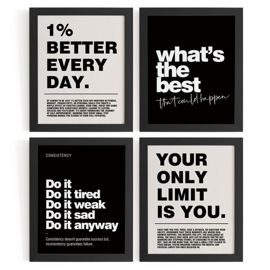 DSHFG Motivational Inspirational Office Wall Art Decor Prints Set of 4 | Black Office Motivational Wall Decor Trendy Retro Positive Affirmations Quotes Wall Decor Posters, 8x10 Unframed