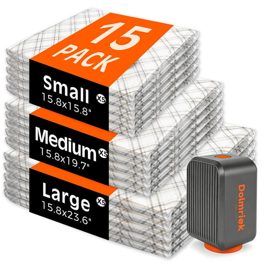 15-Pack Vacuum Seal Bags for Clothing Travel with Cordless Pump | Vacuum Storage Bags for Clothes with 4000Pa Suction, 2400mAh Rechargeable Pump, Carry-On Packing for Luggage and Suitcases