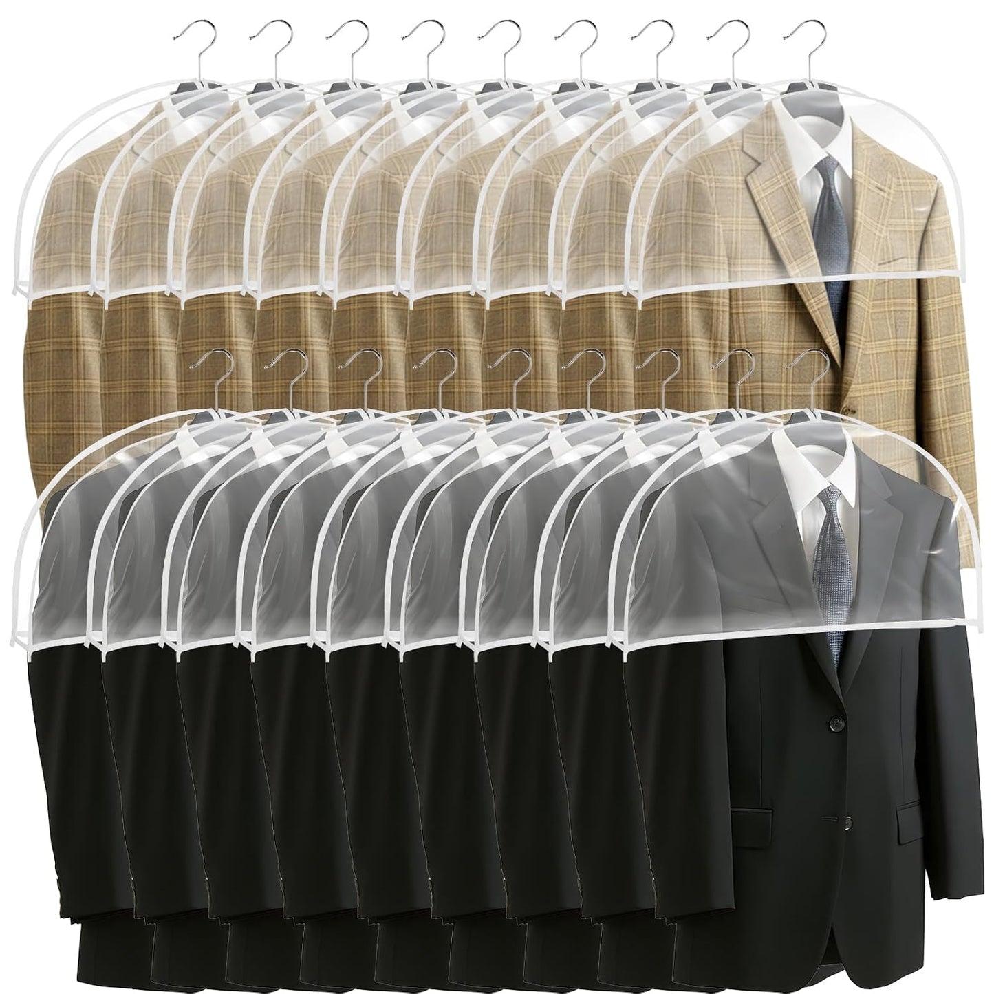 18 Pack Clear Shoulder Covers with 2" Gusset, 24" Wide x 12" High, Vinyl Dust Protectors for Hanging Clothes, Suits, Coats, Dresses, Closet Organizer