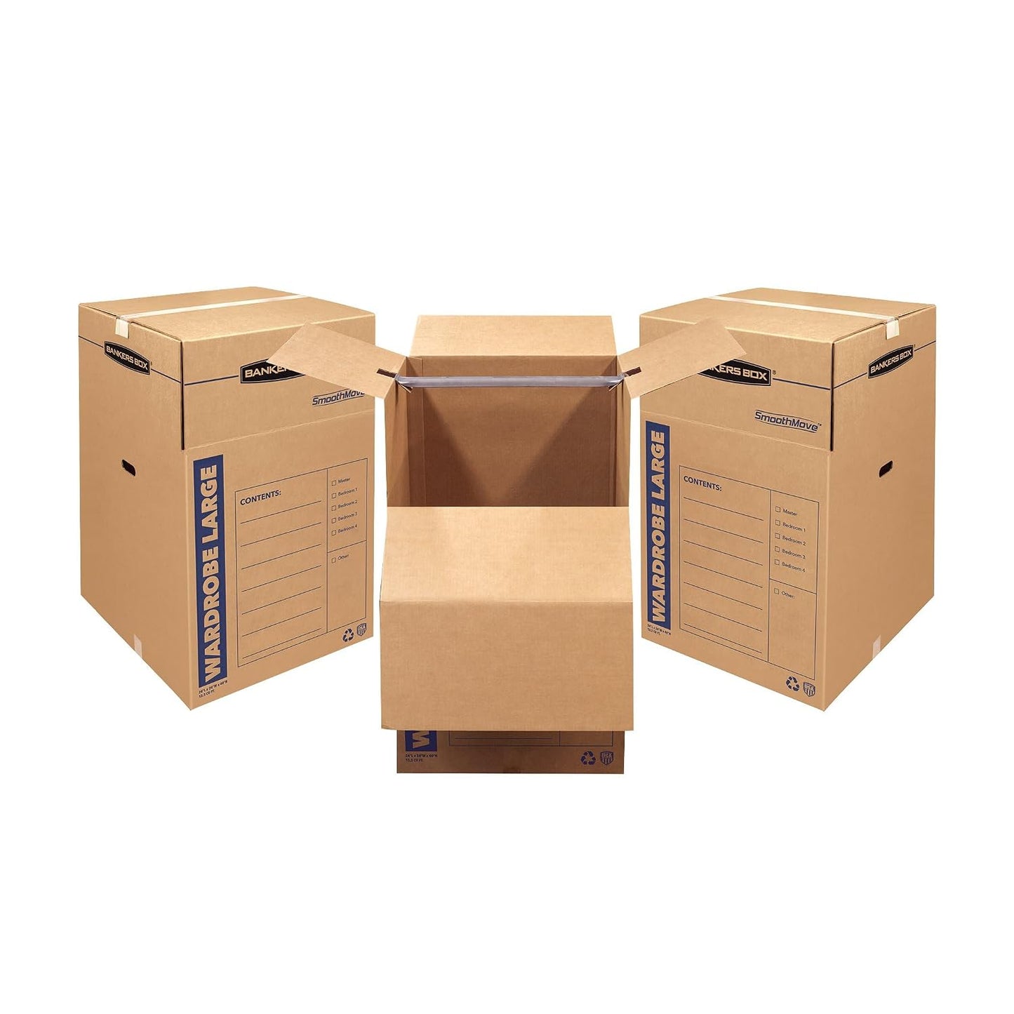 Bankers Box 3-Pack Tall Wardrobe Moving Boxes, 24" x 24" x 40" | Move hanging clothes from closet to truck with wardrobe boxes that reduce folding, wrinkles, and repacking.