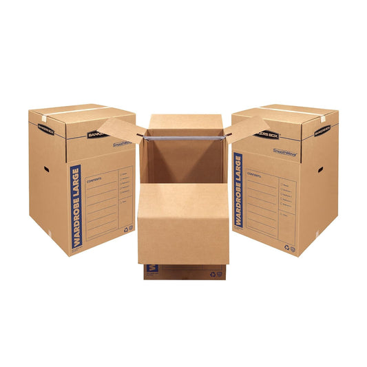 Bankers Box 3-Pack Tall Wardrobe Moving Boxes, 24" x 24" x 40" | Move hanging clothes from closet to truck with wardrobe boxes that reduce folding, wrinkles, and repacking.