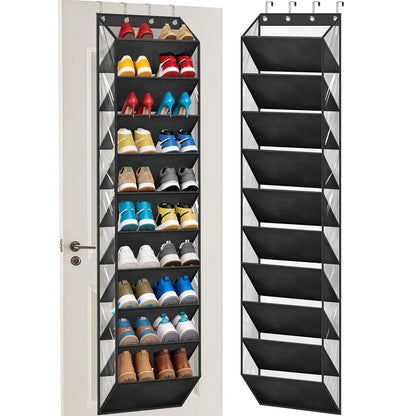 10 Tier Clear Over the Door Shoe Organizer Storage, Deep Pockets Large Hanging Shoe Rack for Closet Door, Fit 20 Pairs Shoe Holder Hanger for Sneakers, Boots (Black)