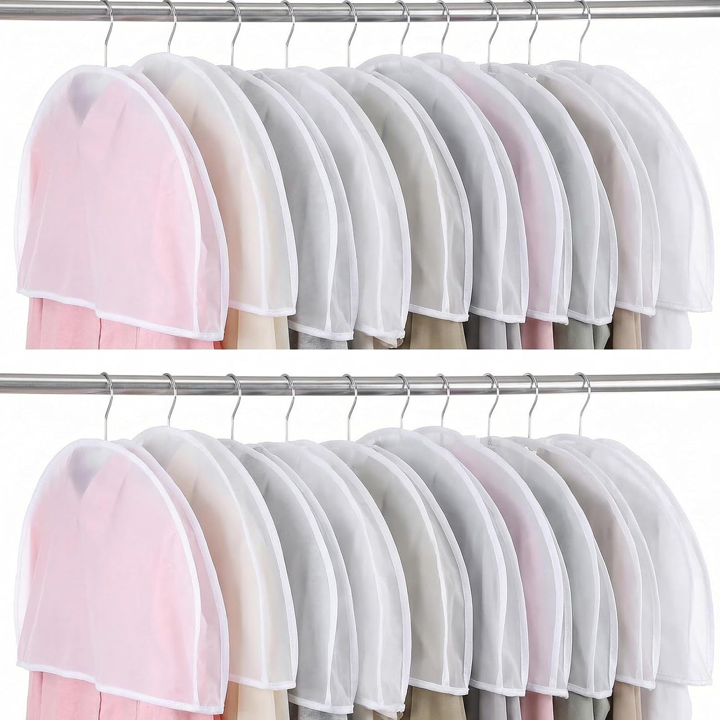 24 Pcs Garment Covers for Hanging Clothes, 24 x 12 x 2 Inches Plastic Shoulder Cover Dust Covers Clothes Protectors Breathable with 2 Inch Gusset for Closet Storage Suit Coats Jackets Dress