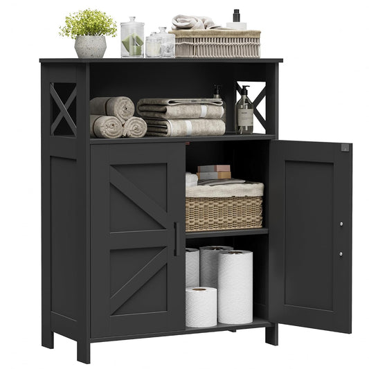 Homhedy Farmhouse Bathroom Storage Cabinet with Doors, Small Floor Cabinet | Toilet Paper Cabinet with Adjustable Shelf, Freestanding Storage Cabinet for Kitchen/Laundry/Living Room, 24"W, Black