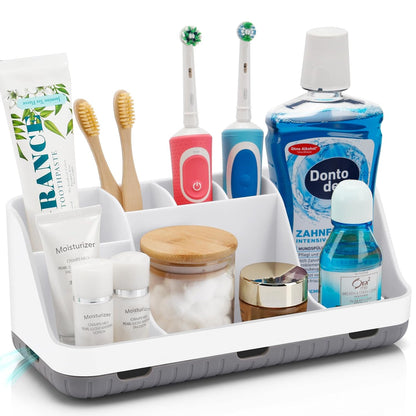 Toothbrush Holders for Bathrooms Countertop Organizer - Kids Electric Toothbrush and Toothpaste Holder Detachable 7 Slots Tooth Brush Organization Bathroom Accessories Storage Vanity, White
