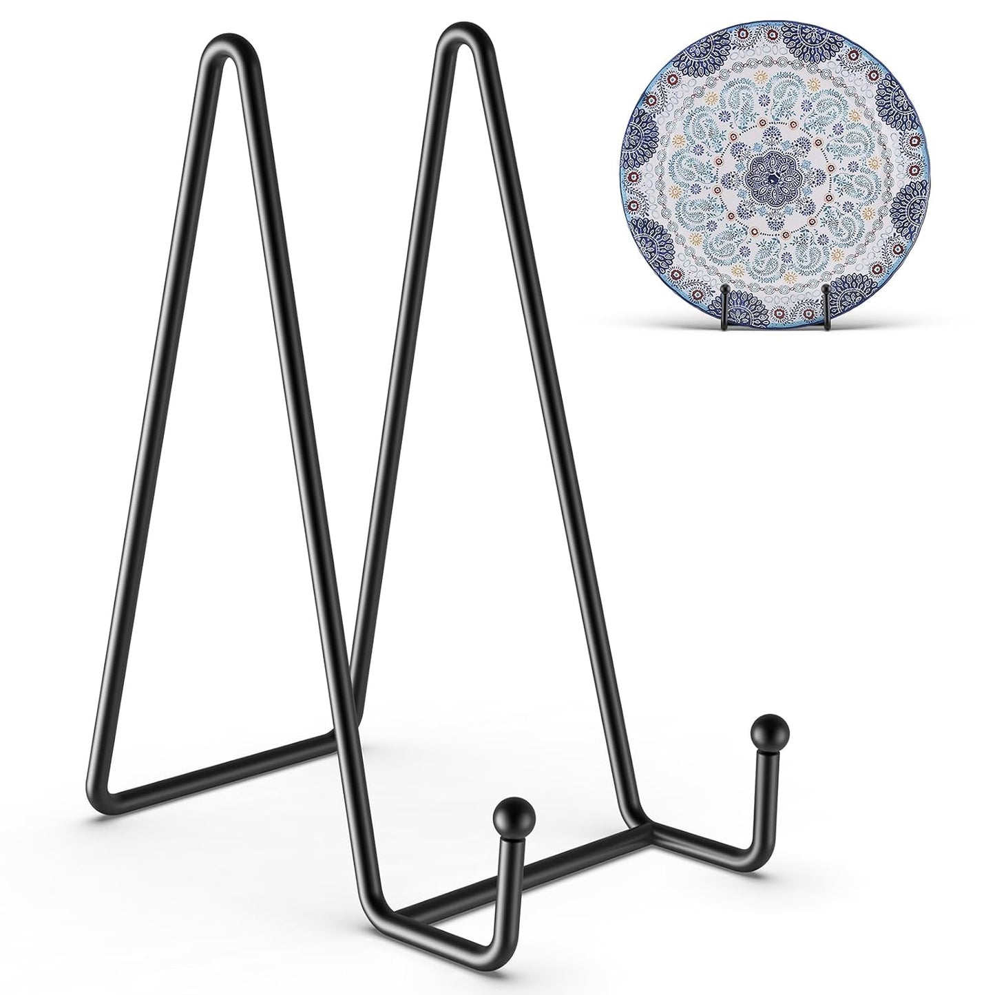 3 Pack 8 Inch Plate Stands for Display - Decorative Book Stand for Picture | Metal Frame Picture Easels Holders for Tables Cookbook Photo Art Show - Strong & Sturdy Thicke Iron Construction, Black