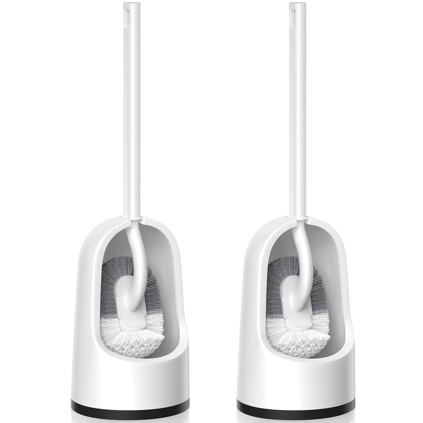Toilet Brush, 2 Pack Toilet Brush and Holder Set with Durable Curved BristlesToilet Scrubber, Toilet Bowl Brush with Extra Long Handle,Toilet Cleaner with Caddy for Bathroom Deep Cleaning (2, White)