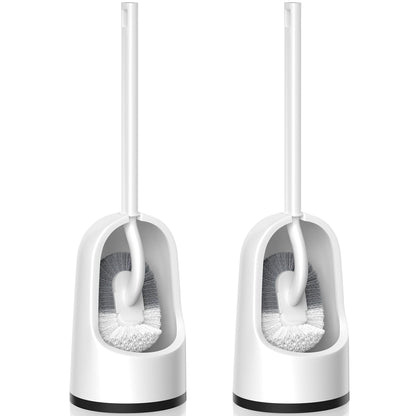 Toilet Brush, 2 Pack Toilet Brush and Holder Set with Durable Curved BristlesToilet Scrubber, Toilet Bowl Brush with Extra Long Handle,Toilet Cleaner with Caddy for Bathroom Deep Cleaning (2, White)
