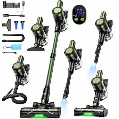 Cordless Vacuum Cleaner,58kPa/10-in-1 Stick Vacuum with 29-inch Hose and LED Lighting Brush,55Mins Runtime Vacuum Cleaner for Home,Self-Standing Vacuum with Anti-Tangle Brush for Pet Hair/Carpet/Floor
