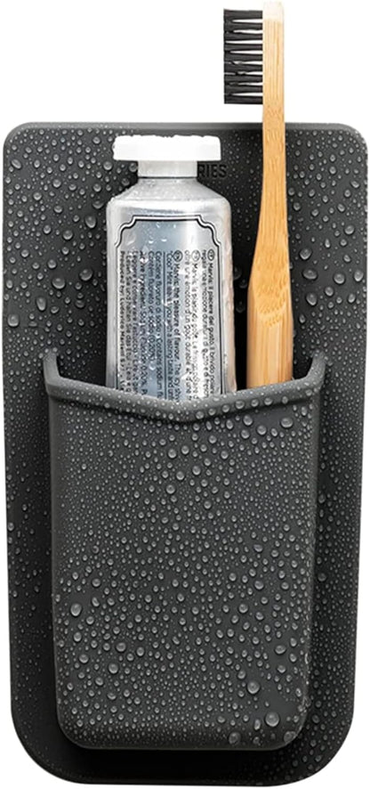 TOOLETRIES The Henry Essentials Holder, Bathroom Organizer - Charcoal | Silicone bathroom organiser with a reusable adhesive mount for everyday toiletries and grooming essentials.