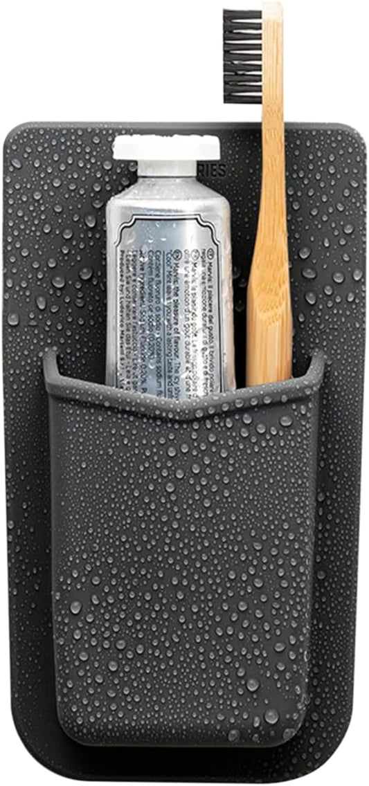 TOOLETRIES The Henry Essentials Holder, Bathroom Organizer - Charcoal | Silicone bathroom organiser with a reusable adhesive mount for everyday toiletries and grooming essentials.
