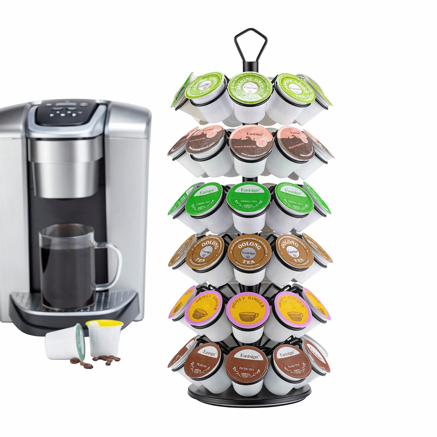K Cup Storage, Coffee Capsules Pod Holder, 6 Tiers, 54 pods | K Cup Organizer, Spins 360-Degrees, Save Counter Space,Big Capacity for Home, Office
