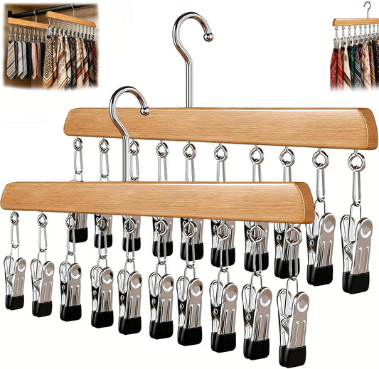 Closet Organizer with 10 Clips, 2 Pack Wooden Hang... (Primary Color | Wood)