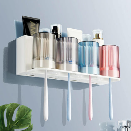 So Nice Toothbrush Holders for bathrooms Accessories Wall Mounted,Electric Shower Toothbrush Holder White Plastic toothbrushes Holder Set for Kids with 4 Cups