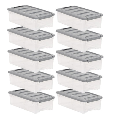 Amazon Basics Plastic Storage Containers with Secure Latching Lids, Stackable Organization Bins, Clear/Grey, 5 Quart, Set of 10