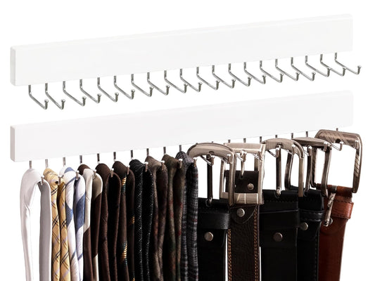 StorageWorks Tie Rack with 20 Hooks, 2 Set Wall Mounted Wood Hanger, White